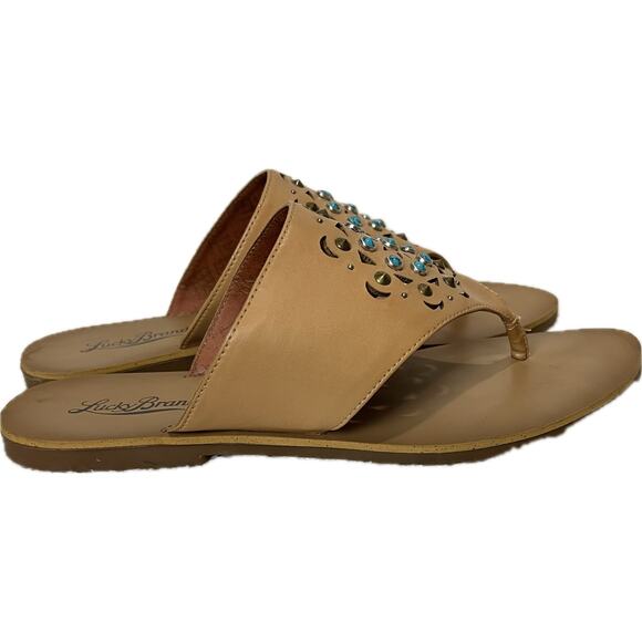 LUCKY BRAND Women’s Laser Cut and Embellished Sandals 8.5 Boho Western Neutral - Picture 4 of 10